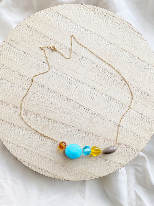 Dainty Vintage Bead Necklace - Blue Yellow