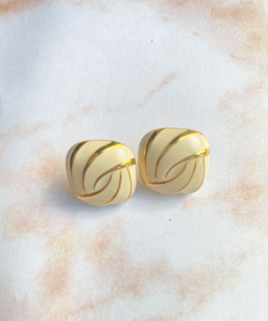 Cream and Gold Square Vintage Studs