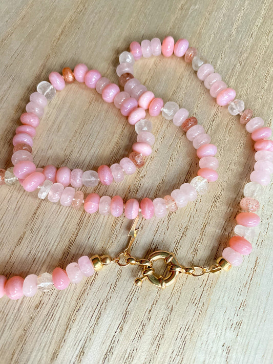 Pink Opal Silk Knotted Gemstone Necklace