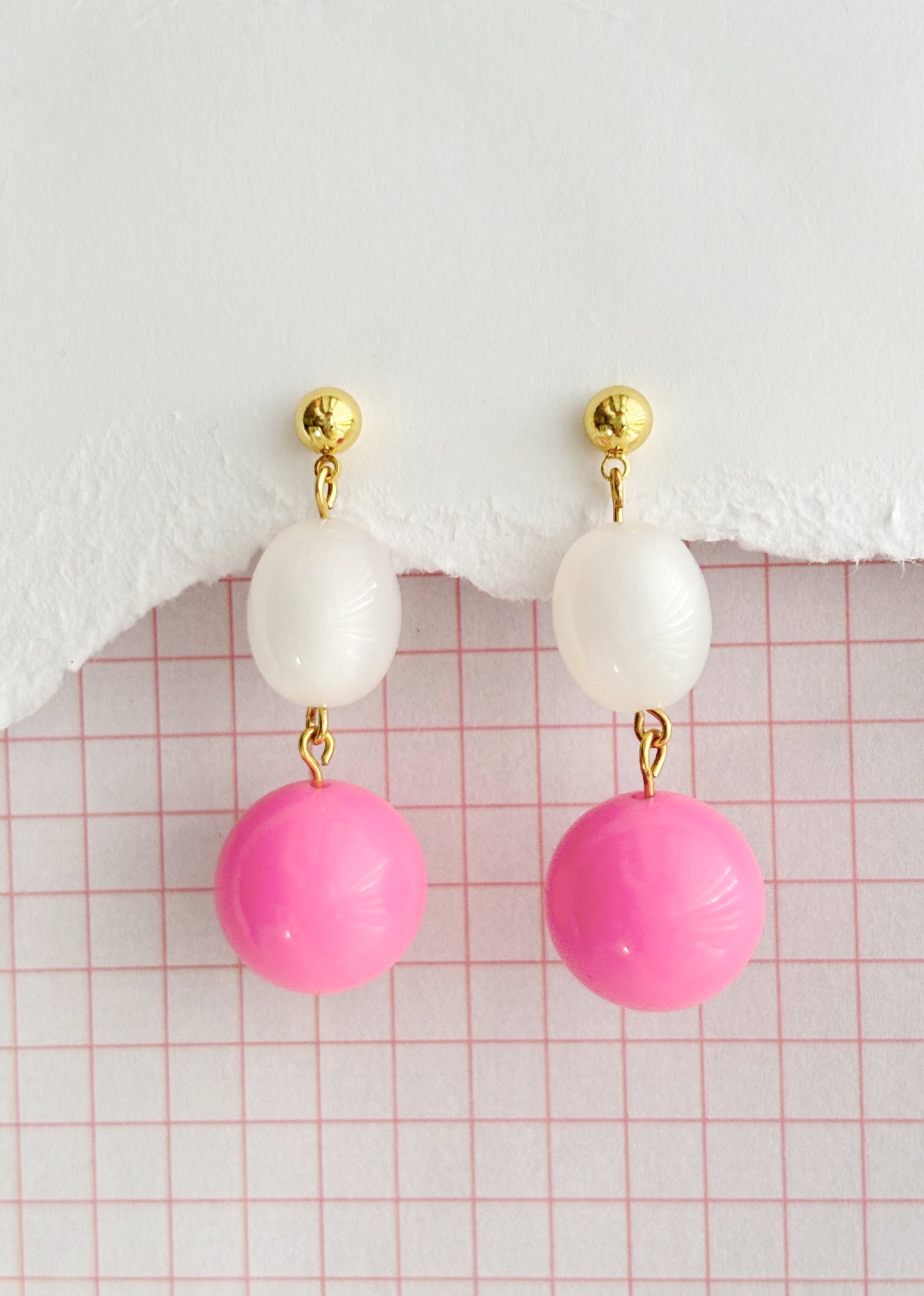 Pink and White Earrings