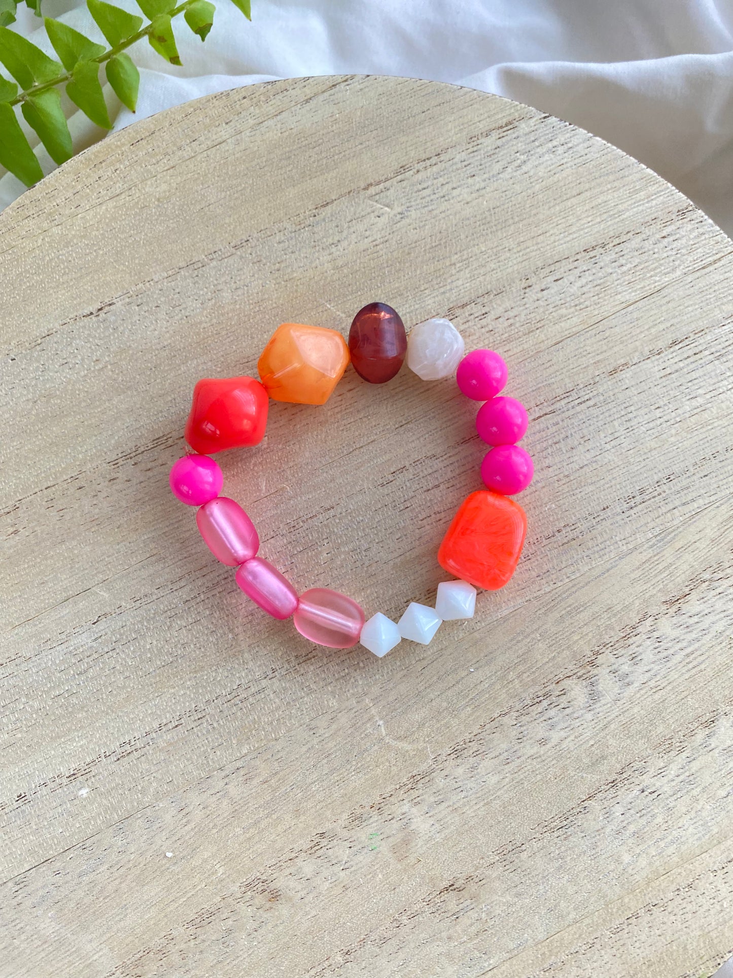 Vintage Bead Bracelet in Orange and Pink