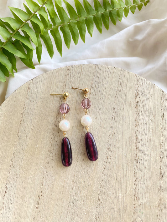 Purple and Pearl Vintage Beaded Earrings