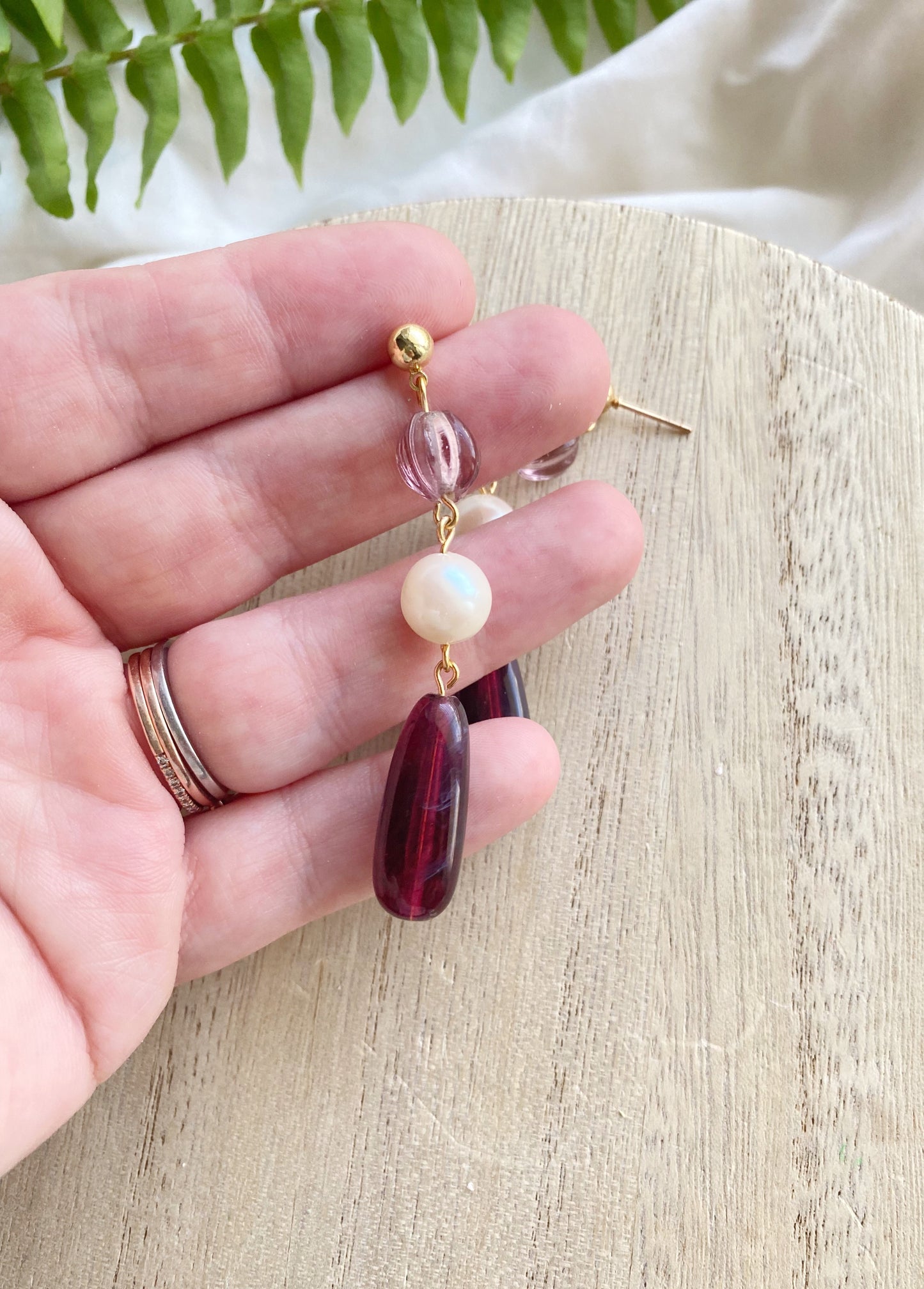 Purple and Pearl Vintage Beaded Earrings