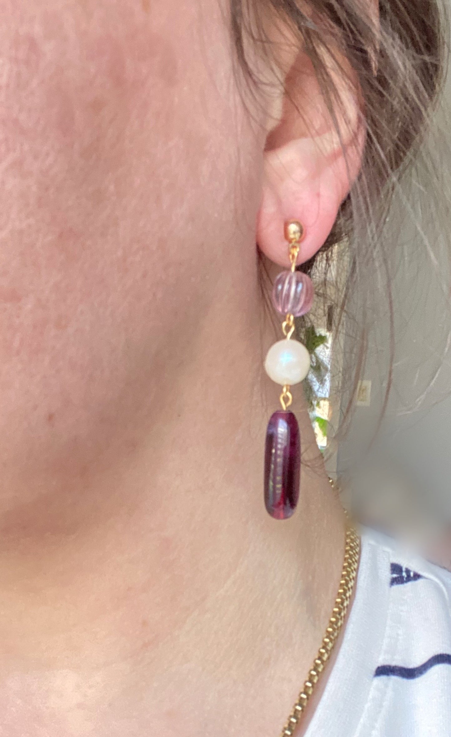 Purple and Pearl Vintage Beaded Earrings