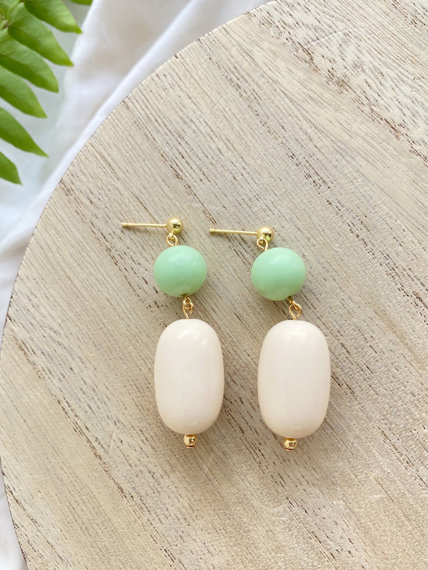 Mint and Cream Vintage Beaded Earrings