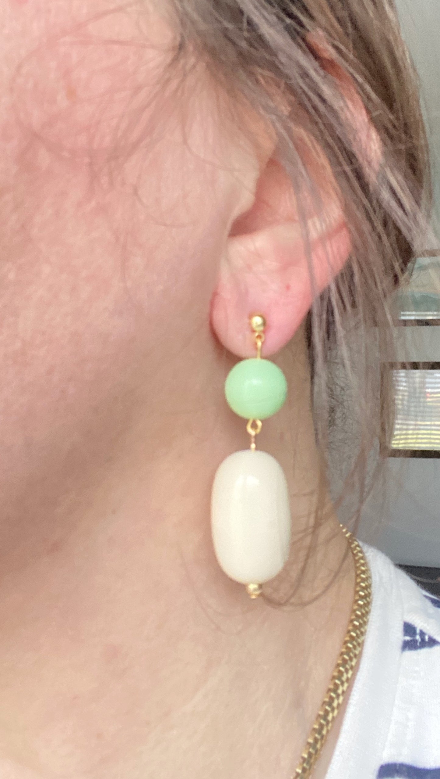 Mint and Cream Vintage Beaded Earrings