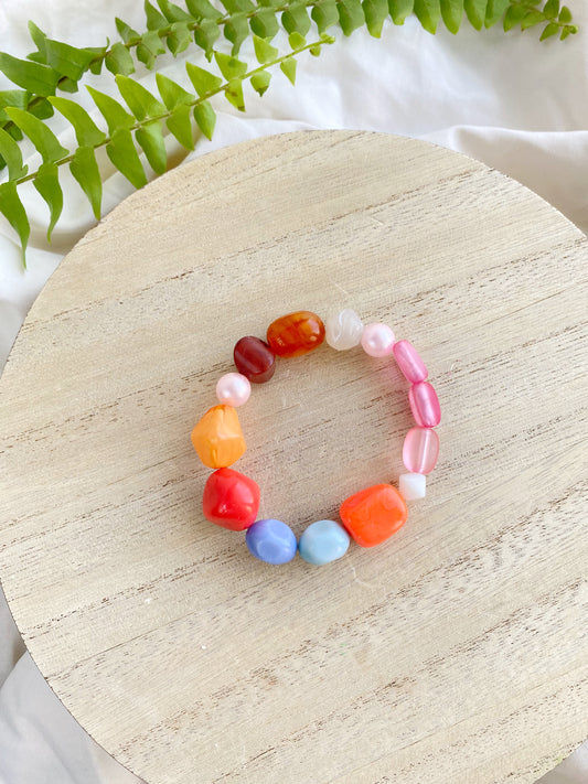 Vintage Bead Bracelet in Coral and Pink