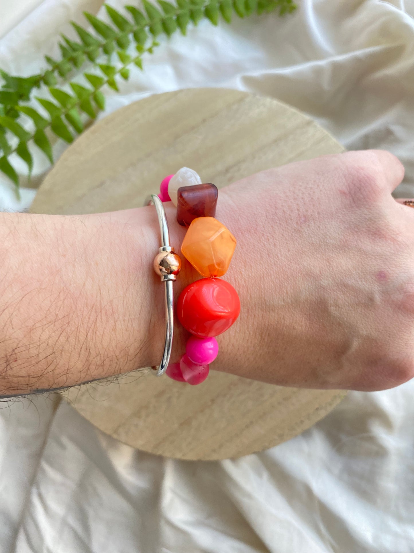 Vintage Bead Bracelet in Orange and Pink