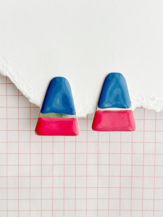 Blue and Pink Stud Earrings