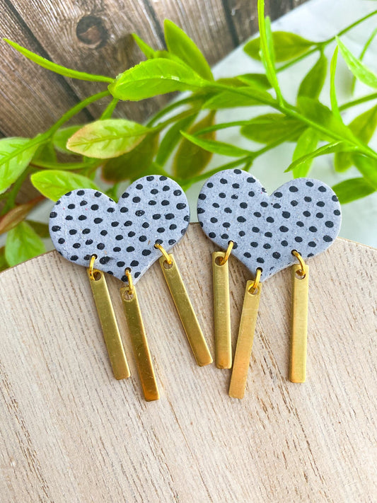 Gray Polka Dot Heart Earrings