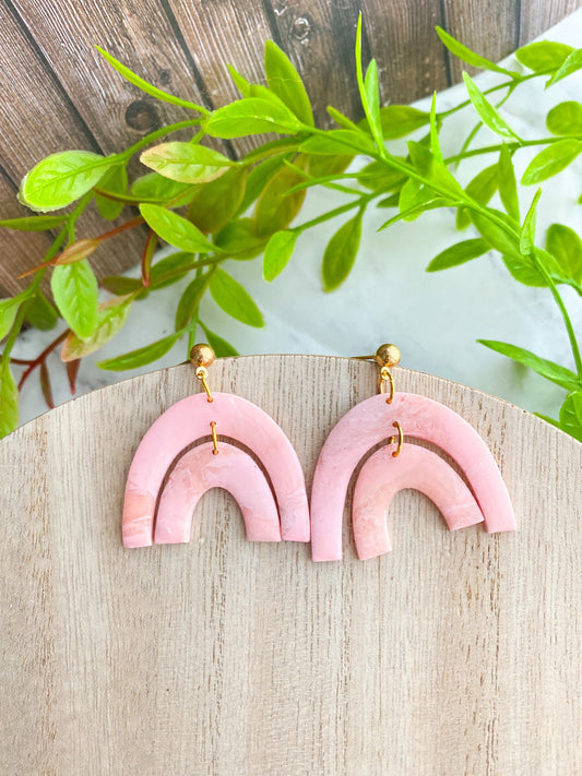 Pink Faux Stone Rainbow Earrings