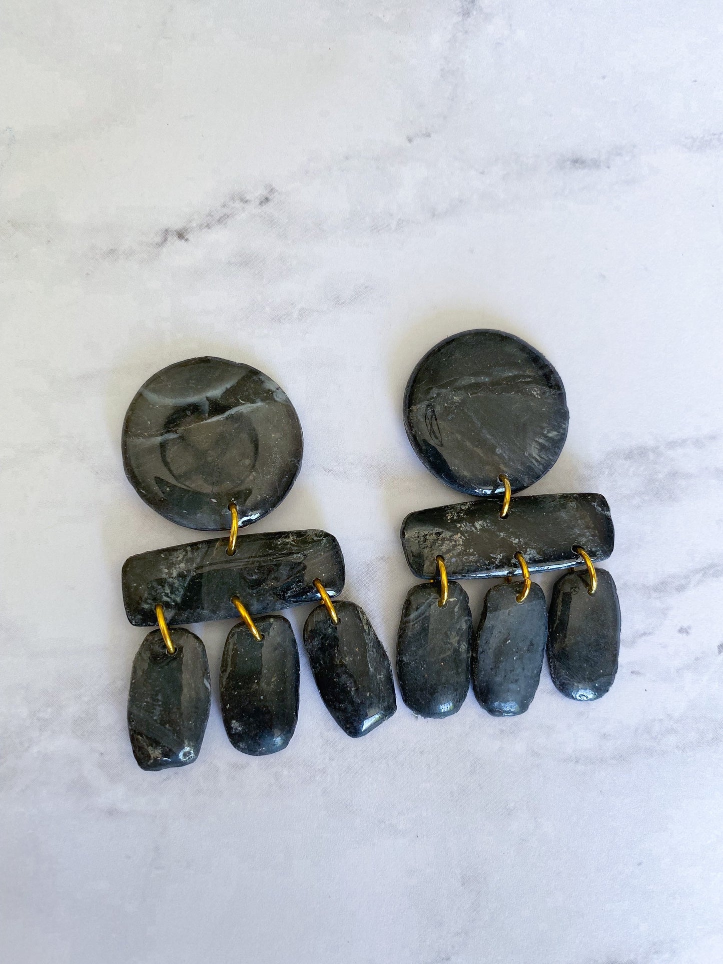 Black Marble Clay Earrings