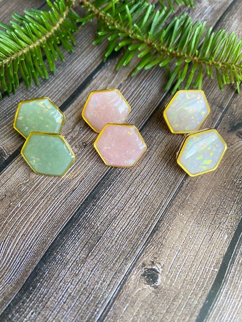 Opal Hexagon Studs