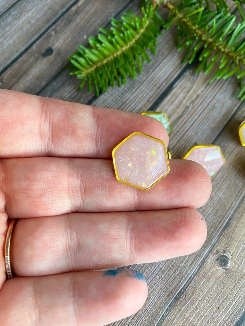 Opal Hexagon Studs