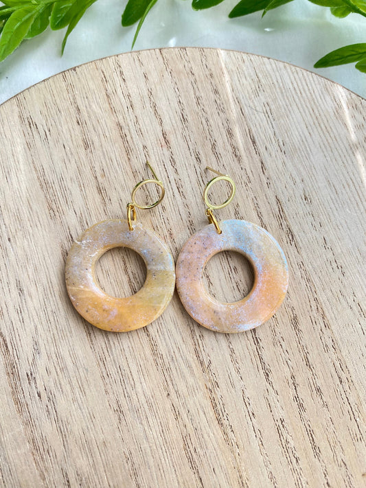 Rainbow Circle Dangles, Polymer Clay Earrings, Modern Earrings, Handmade Earrings, Colorful Earrings, Birthday Gift for Friend