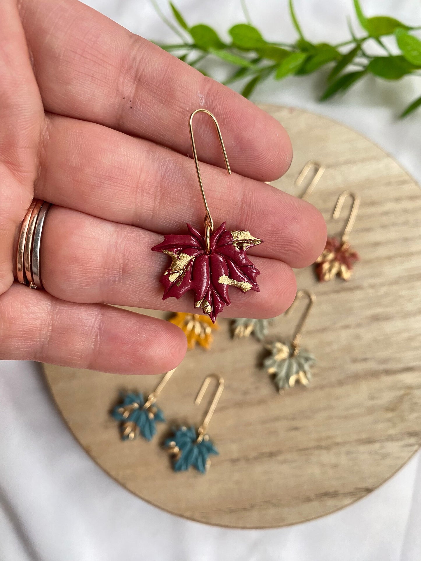 Fall Leaf Dangles, Autumn Clay Earrings, Dainty Lightweight Earrings, Maple Leaf Jewelry, Seasonal Earrings, Cute Birthday Gift for Wife