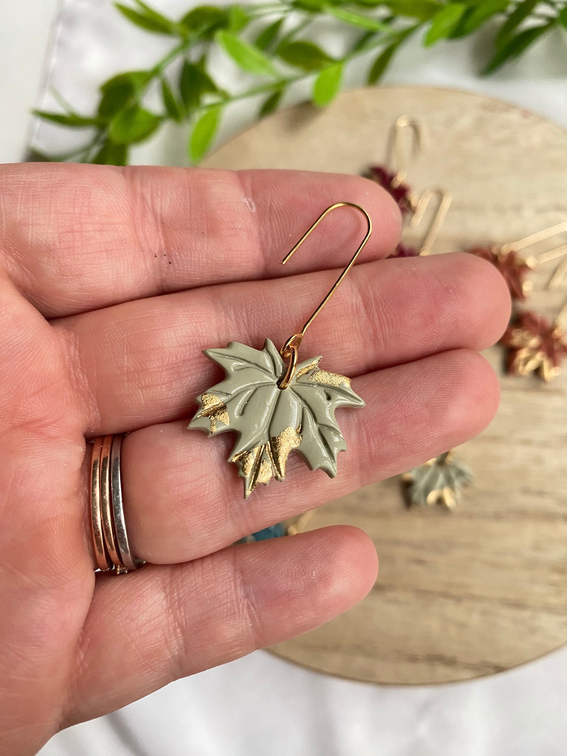 Fall Leaf Dangles, Autumn Clay Earrings, Dainty Lightweight Earrings, Maple Leaf Jewelry, Seasonal Earrings, Cute Birthday Gift for Wife