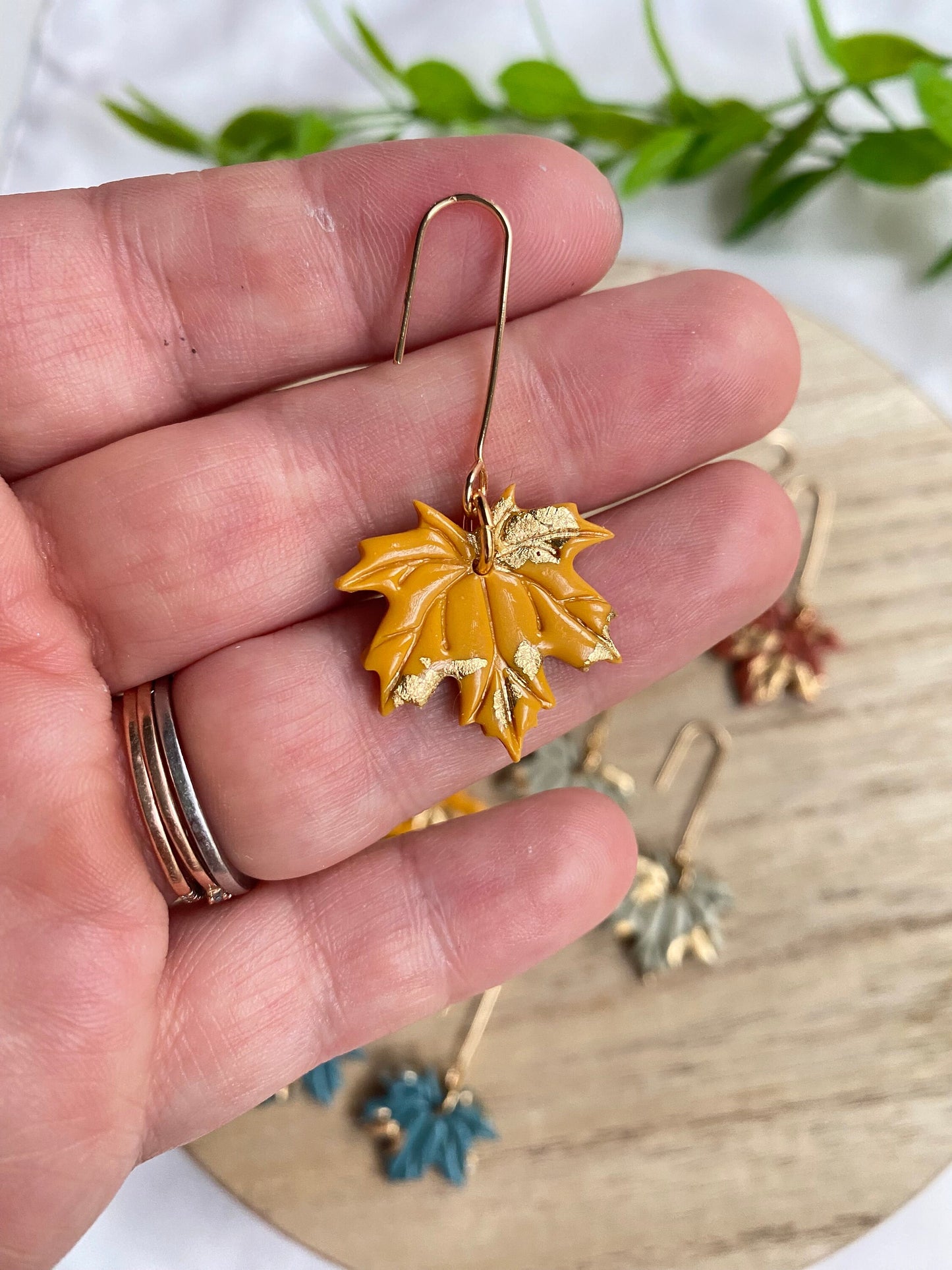 Fall Leaf Dangles, Autumn Clay Earrings, Dainty Lightweight Earrings, Maple Leaf Jewelry, Seasonal Earrings, Cute Birthday Gift for Wife