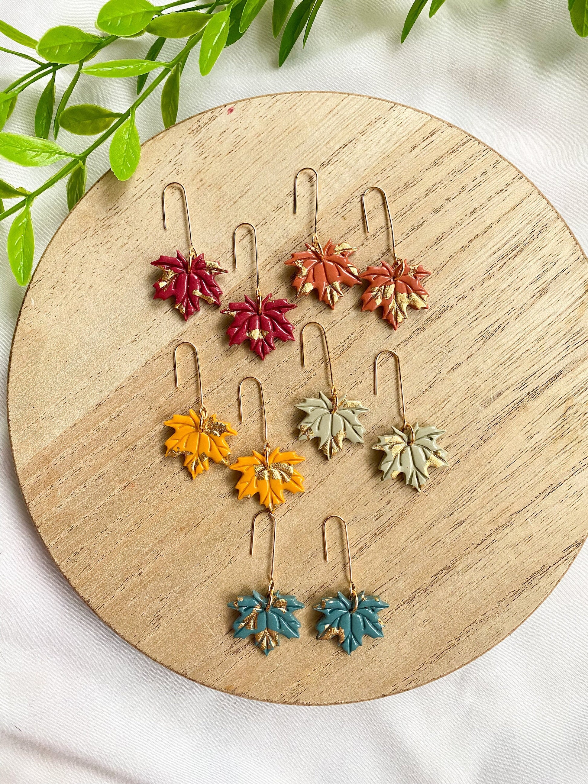 Fall Leaf Dangles, Autumn Clay Earrings, Dainty Lightweight Earrings, Maple Leaf Jewelry, Seasonal Earrings, Cute Birthday Gift for Wife