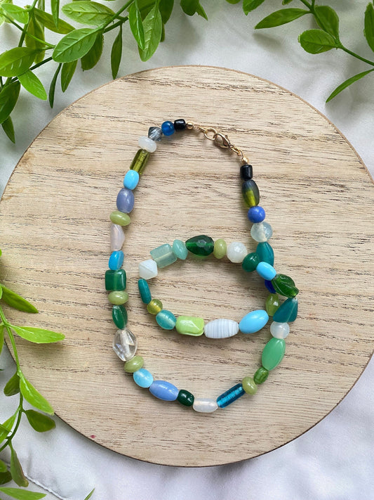 Blue Green Beaded Necklace