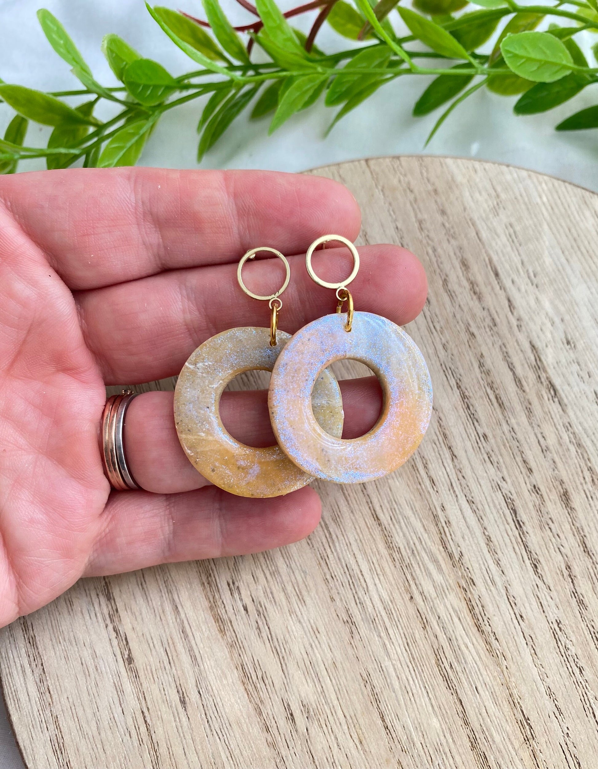 Rainbow Circle Dangles, Polymer Clay Earrings, Modern Earrings, Handmade Earrings, Colorful Earrings, Birthday Gift for Friend