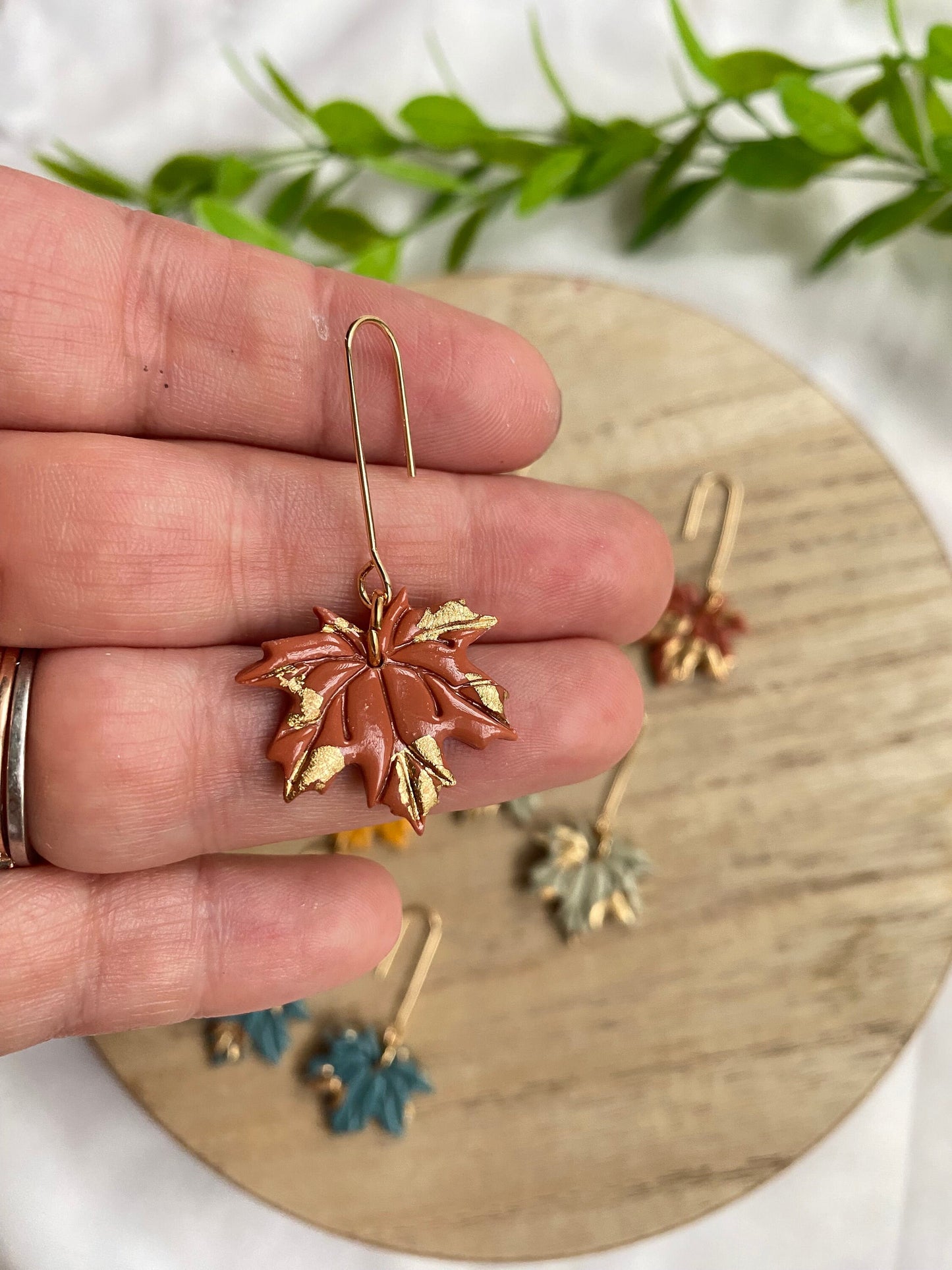 Fall Leaf Dangles, Autumn Clay Earrings, Dainty Lightweight Earrings, Maple Leaf Jewelry, Seasonal Earrings, Cute Birthday Gift for Wife