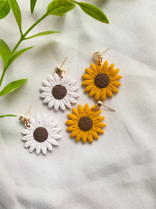 Fall Flower Dangles, Autumn Clay Earrings, Dainty Lightweight Earrings, Sunflower Jewelry, Seasonal Earrings, Cute Birthday Gift for Wife