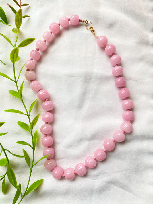 Bubblegum Pink Beaded Necklace