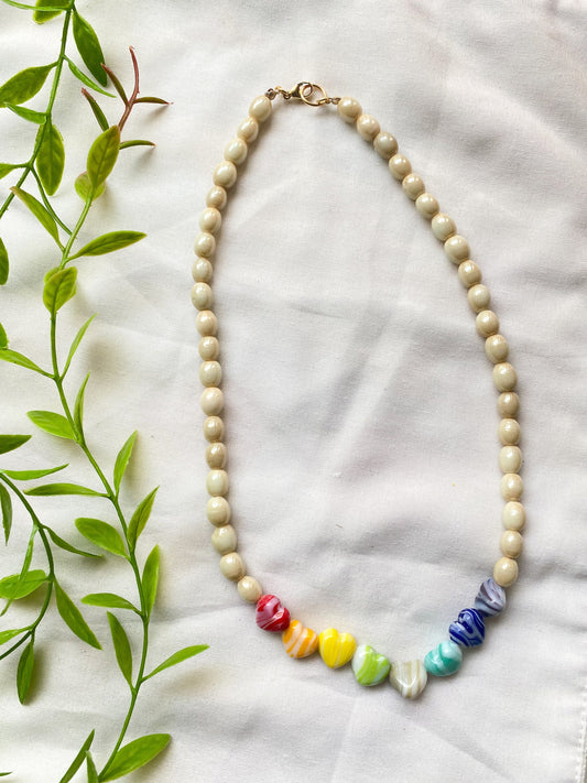 Rainbow Heart Beaded Necklace