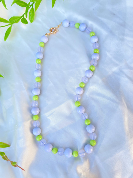 Lime Green Gray Beaded Necklace